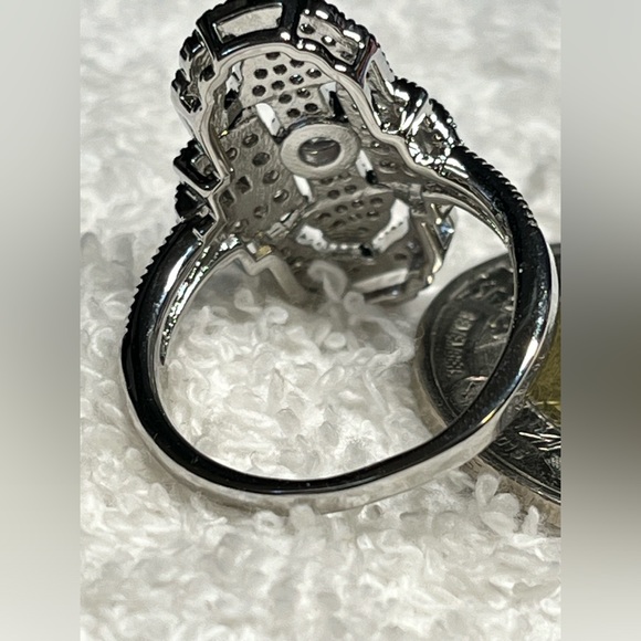 Romantic art deco style silver ring, very detailed with clear rhinestones - Picture 6 of 9